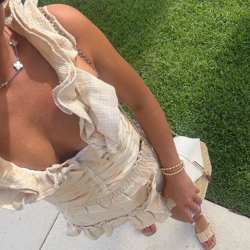 Ruffled beach Cream Mini Dress